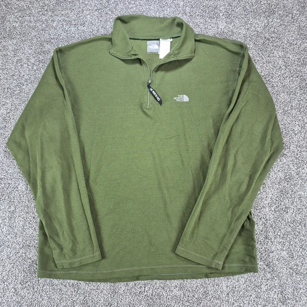 VTG The North Face‎ Pullover Mens Medium Green 1/4 Zip Waffle Knit Made in USA